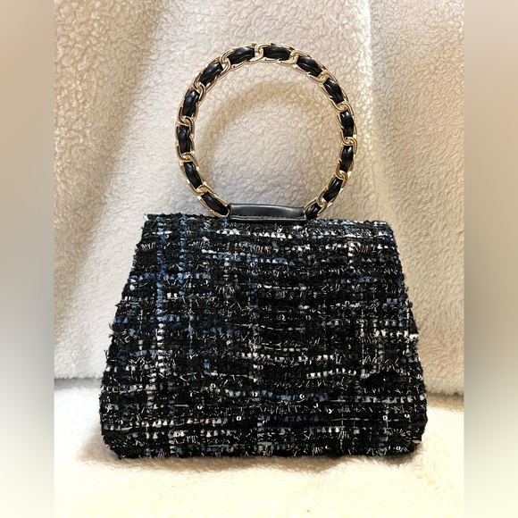 Structured Tweed Handbag with Cicular Handle - Picture 1 of 11